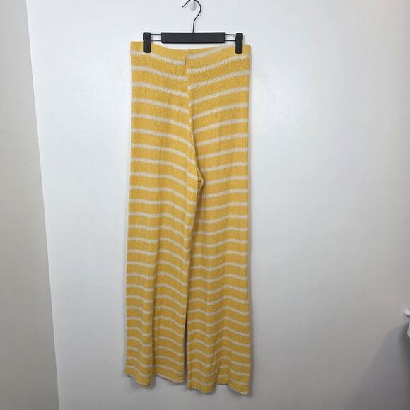 Zara Striped Yellow & White High Waisted Knit Wide Leg Rustic Pants Size Medium - Picture 4 of 7